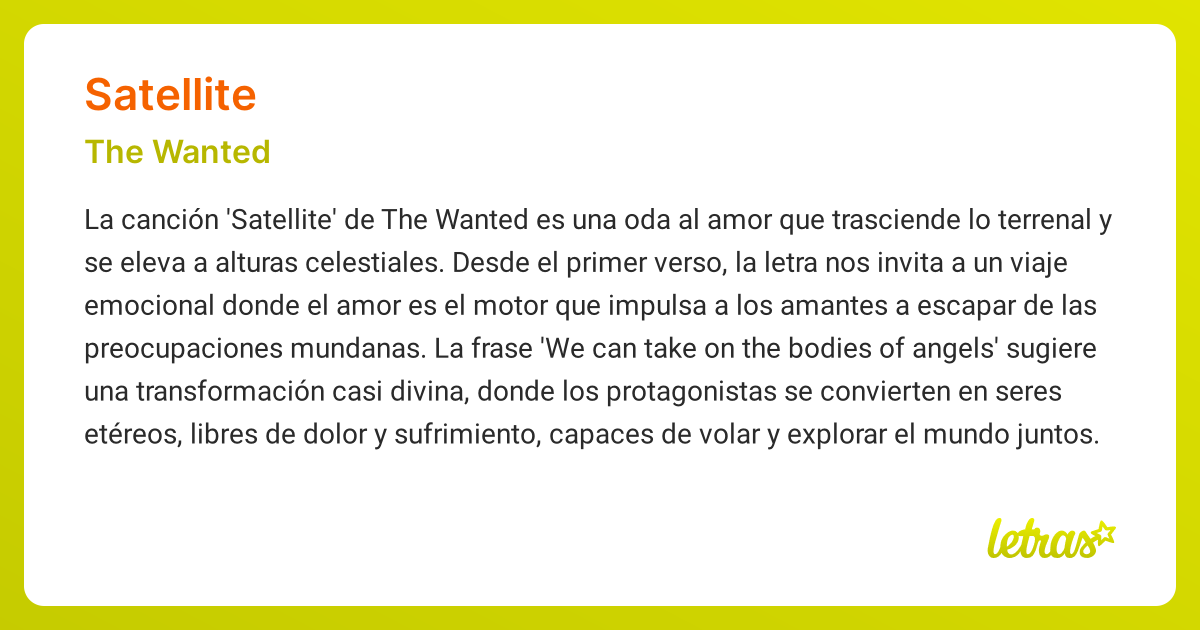 Significado de la canción SATELLITE (The Wanted) - LETRAS.COM
