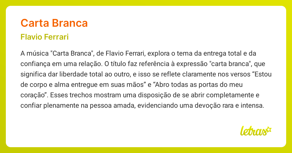 Significado da música CARTA BRANCA (Flavio Ferrari) - LETRAS.MUS.BR