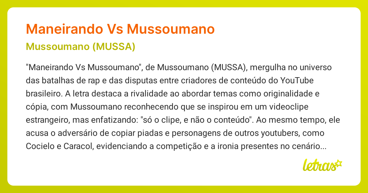 Significado da música MANEIRANDO VS MUSSOUMANO (Mussoumano (MUSSA ...