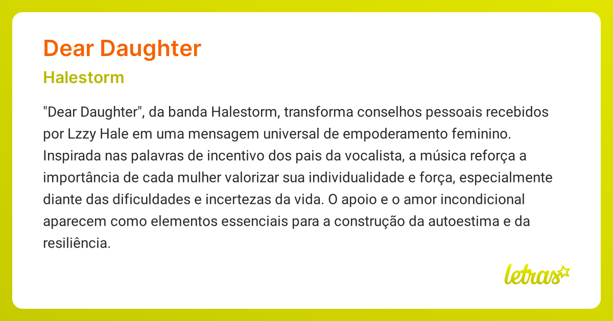 Significado da música DEAR DAUGHTER (Halestorm) - LETRAS.MUS.BR