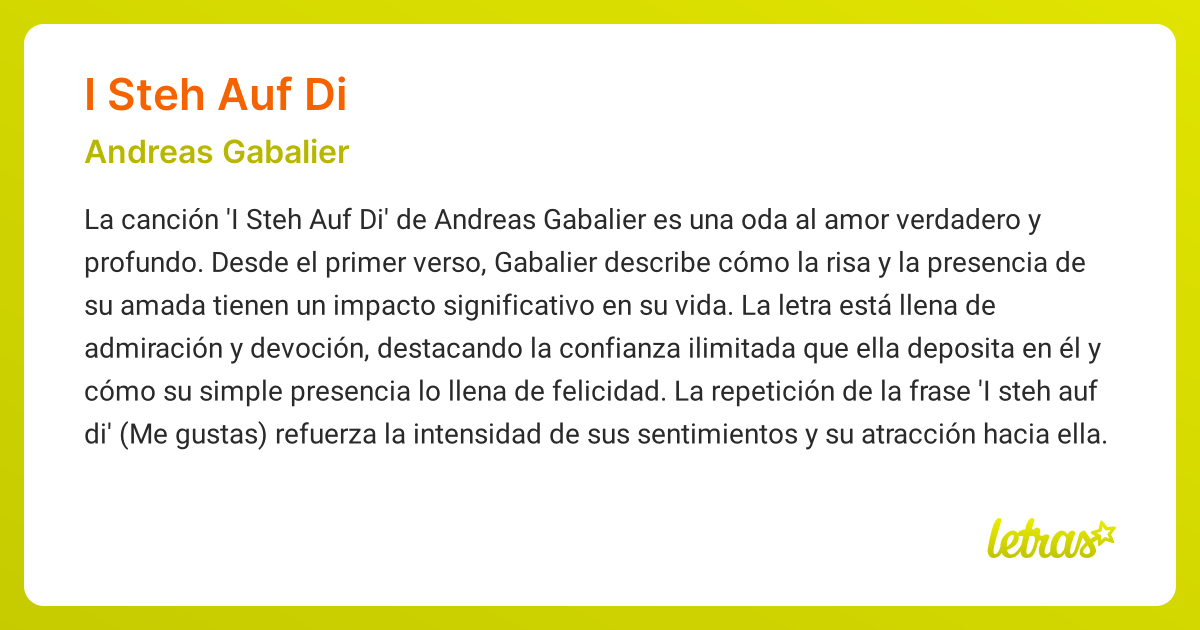 Significado de la canción I STEH AUF DI (Andreas Gabalier) - LETRAS.COM