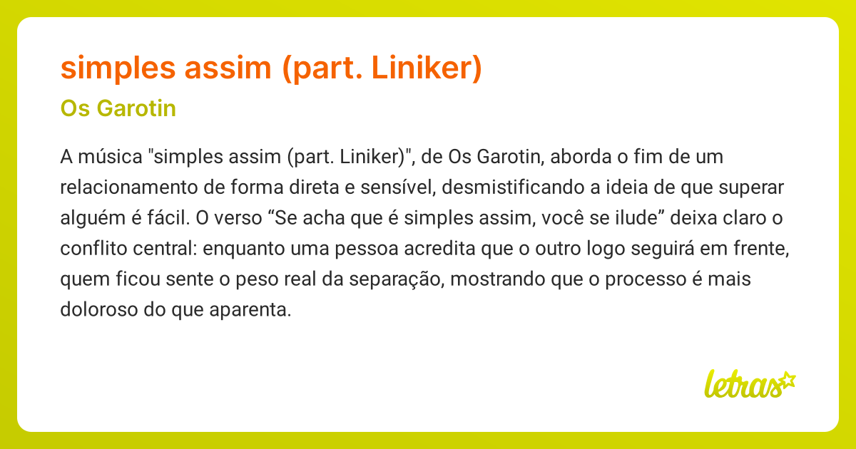 Significado da música SIMPLES ASSIM (PART. LINIKER) (Os Garotin ...