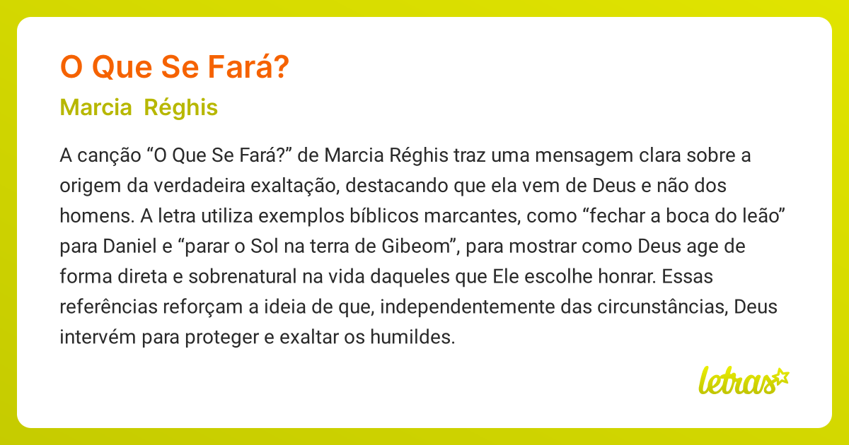 Significado da música O QUE SE FARÁ? (Marcia Réghis) - LETRAS.MUS.BR