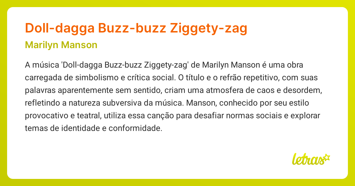 Significado da música Dolldagga Buzzbuzz Ziggetyzag (Marilyn Manson
