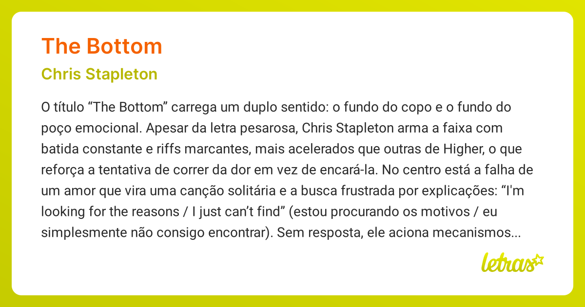 Significado da música THE BOTTOM (Chris Stapleton) LETRAS.MUS.BR