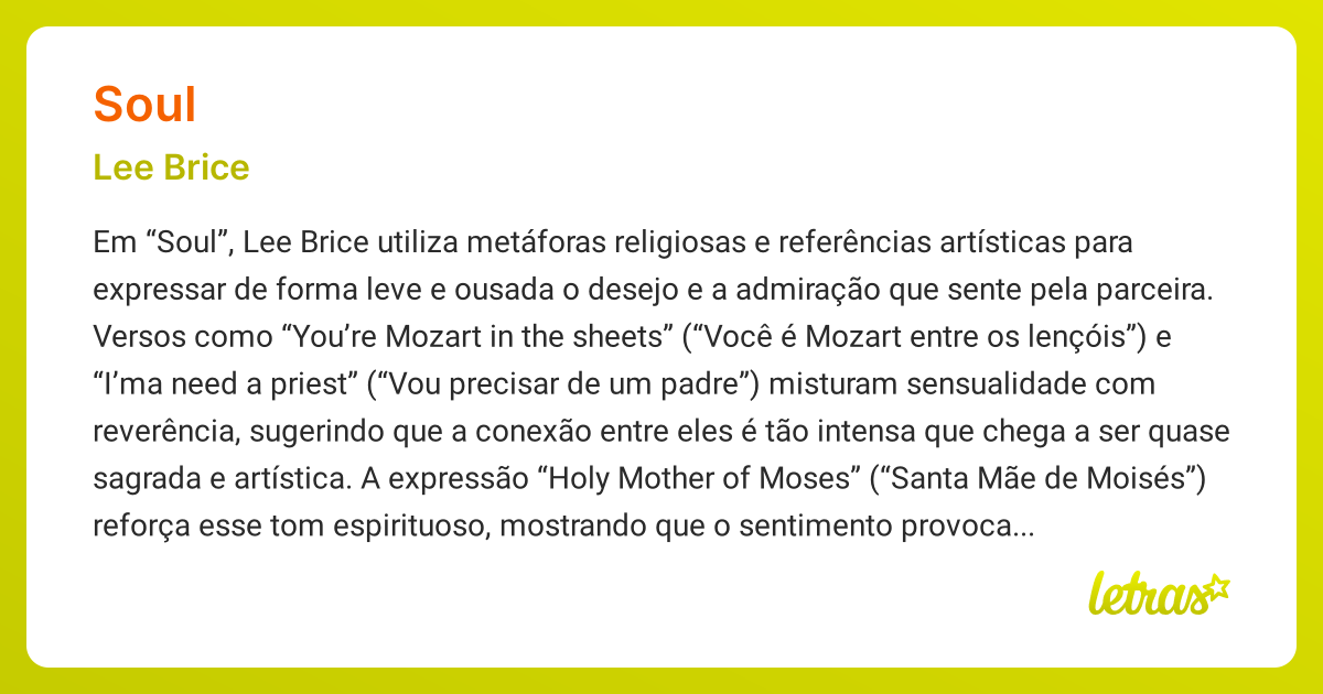 Significado da música SOUL (Lee Brice) - LETRAS.MUS.BR