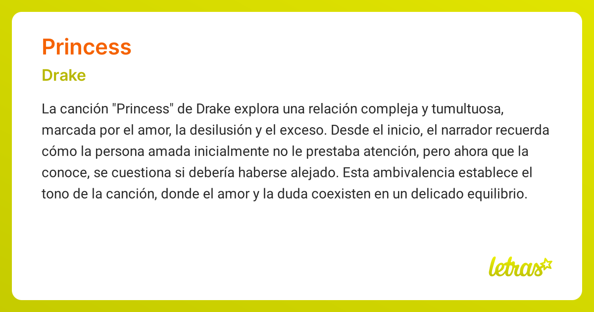 Significado de la canción PRINCESS (Drake) - LETRAS.COM