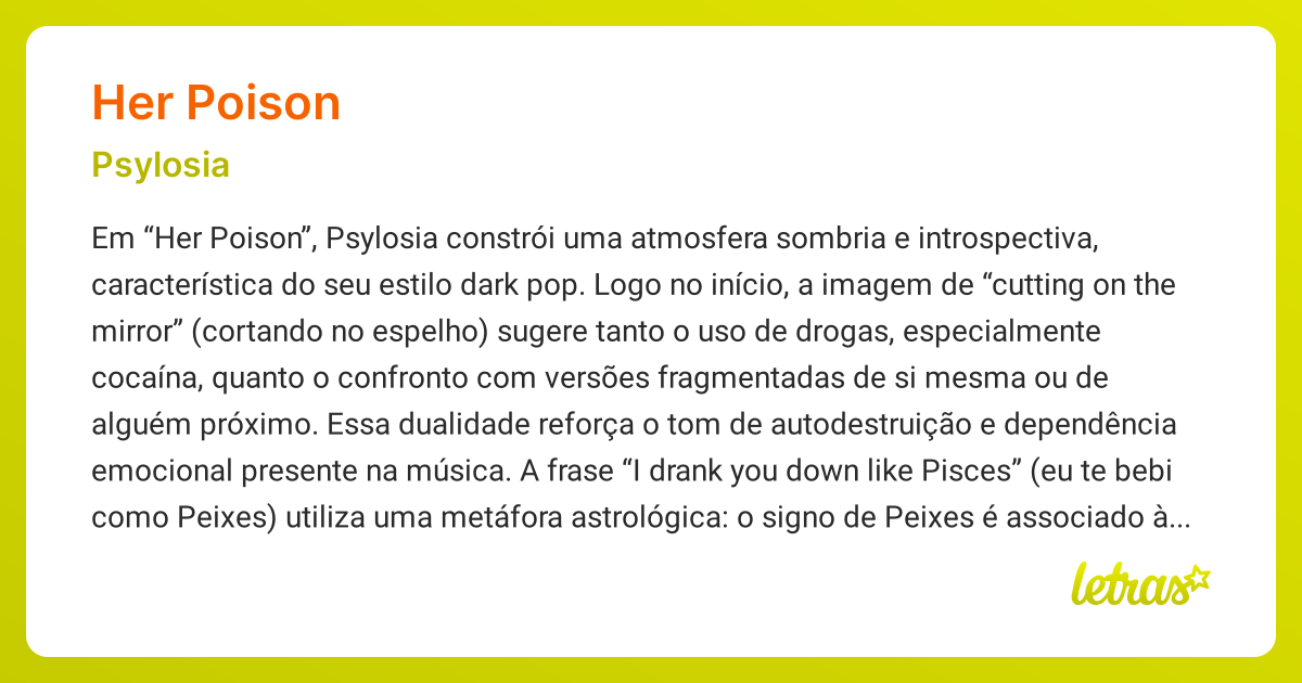 Significado da música HER POISON (Psylosia) - LETRAS.MUS.BR
