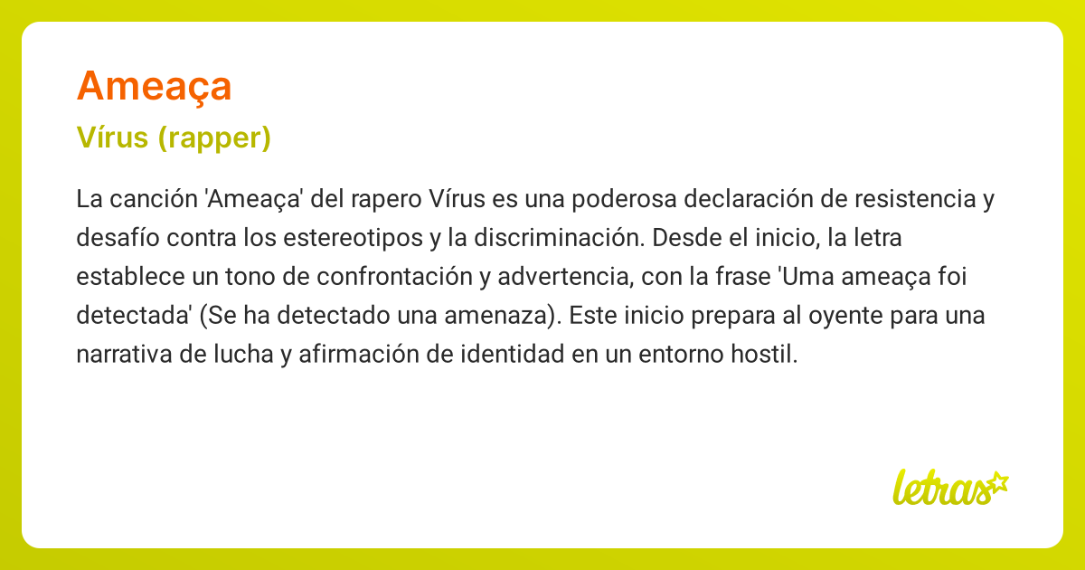 Significado de la canción AMEAÇA (Vírus (rapper)) - LETRAS.COM