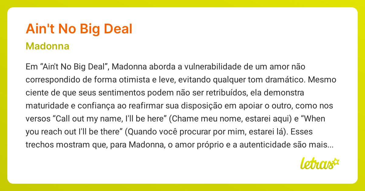 Significado da música AIN'T NO BIG DEAL (Madonna) - LETRAS.MUS.BR