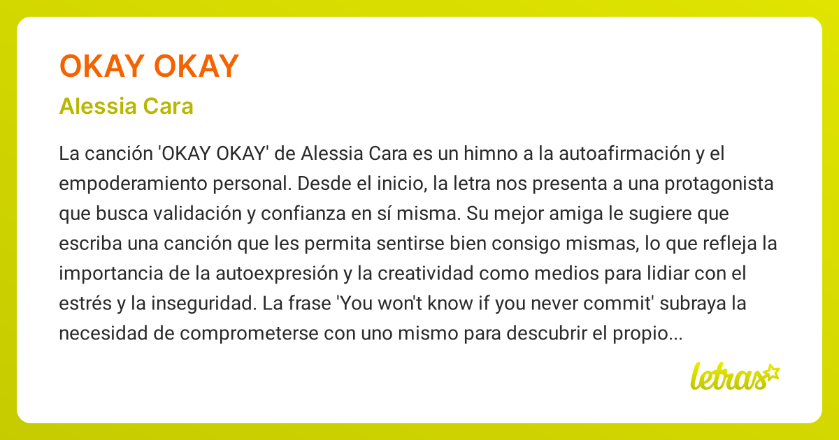 Significado de la canción OKAY OKAY (Alessia Cara) - LETRAS.COM
