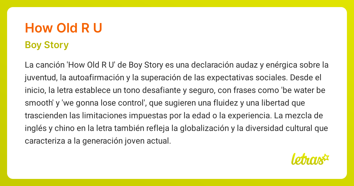 Significado de la canción HOW OLD R U (Boy Story) - LETRAS.COM
