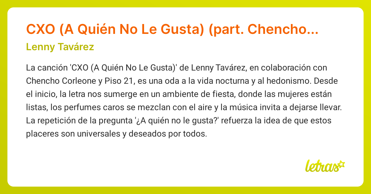 Significado De La Canción Cxo A Quién No Le Gusta Part Chencho