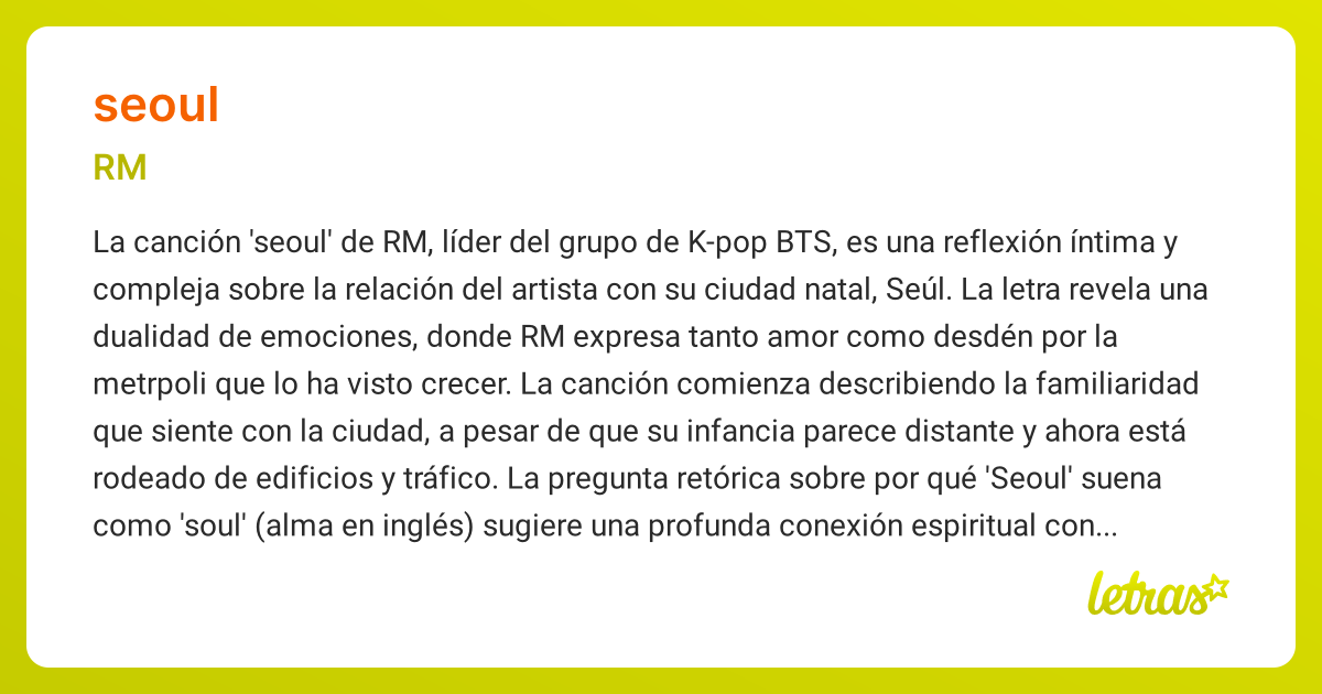 Significado de la canción SEOUL (RM) - LETRAS.COM
