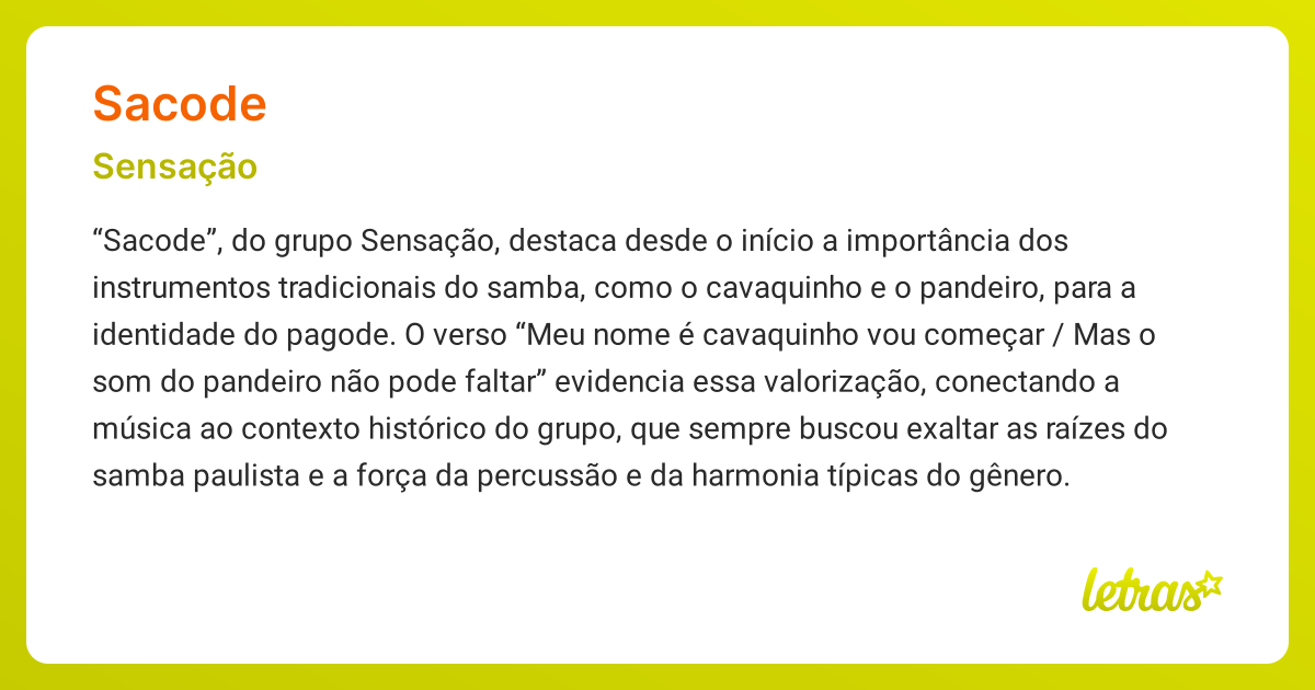 Significado da música SACODE (Sensação) - LETRAS.MUS.BR