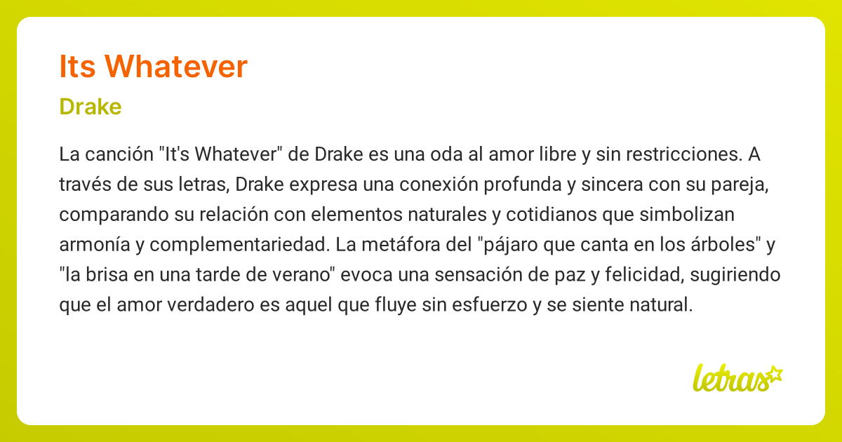 Significado de la canción ITS WHATEVER (Drake) - LETRAS.COM