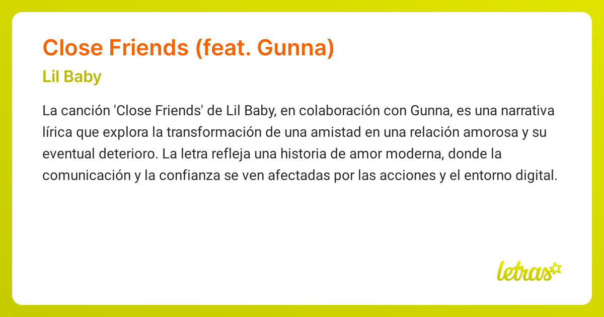 Significado de la canción CLOSE FRIENDS (FEAT. GUNNA) (Lil Baby)
