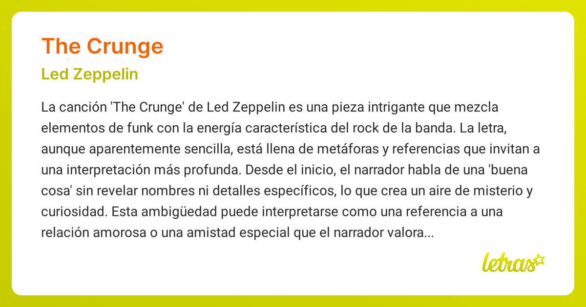 Significado de la canción THE CRUNGE (Led Zeppelin) - LETRAS.COM