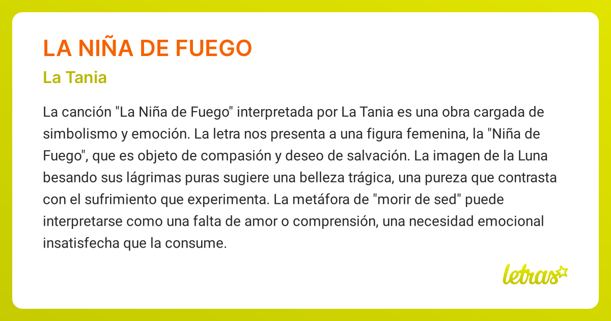 Significado de la canción LA NIÑA DE FUEGO (La Tania) - LETRAS.COM