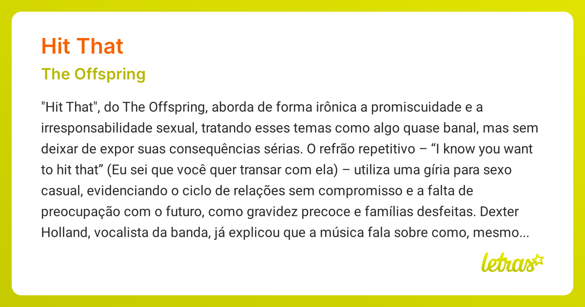 Significado da música HIT THAT (The Offspring) - LETRAS.MUS.BR