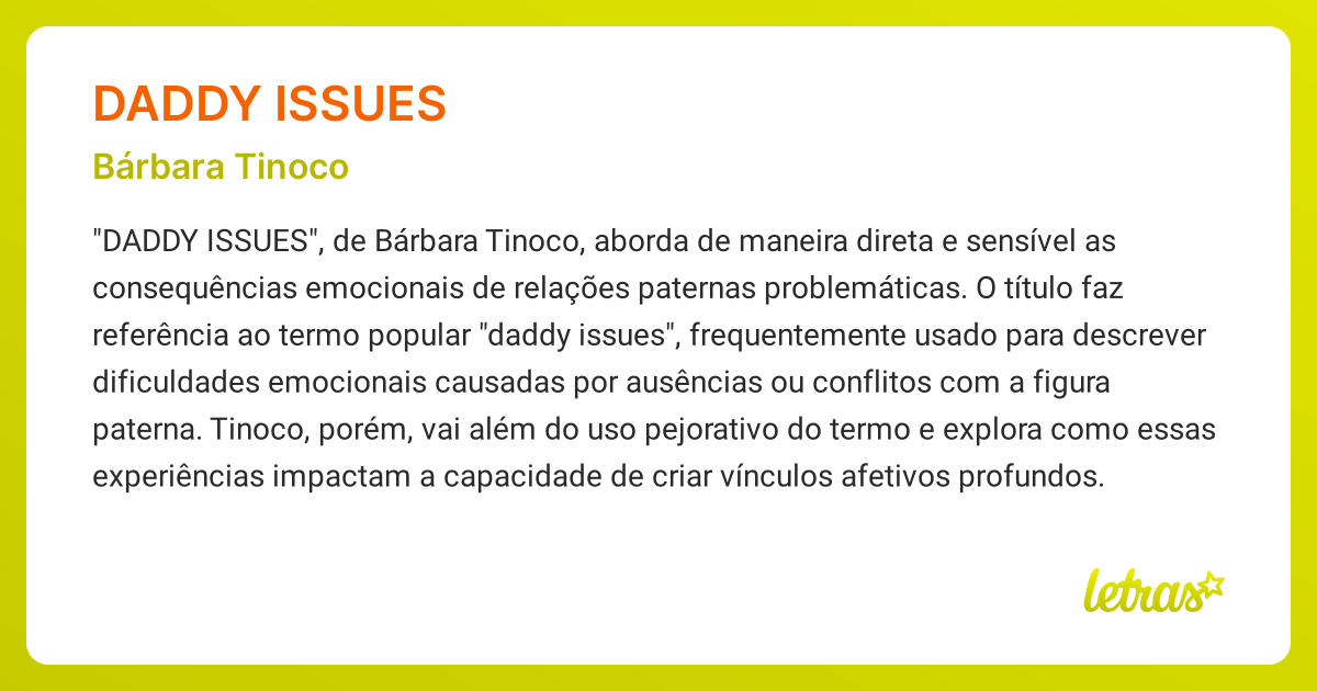 Significado da música DADDY ISSUES (Bárbara Tinoco) - LETRAS.MUS.BR