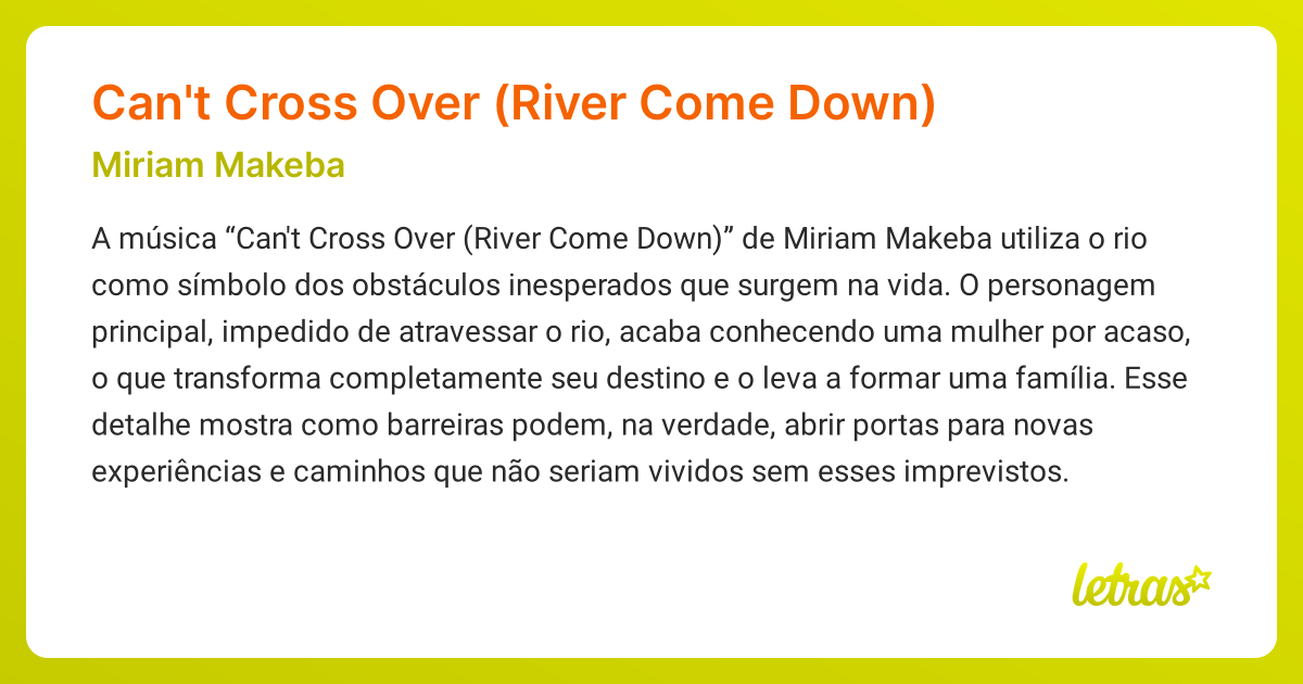 Significado da música Can't Cross Over (River Come Down) (Miriam Makeba ...
