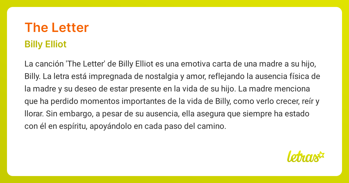 Significado de la canción THE LETTER (Billy Elliot) - LETRAS.COM