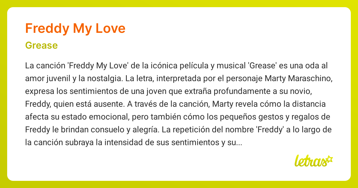 Significado de la canción FREDDY MY LOVE (Grease) - LETRAS.COM