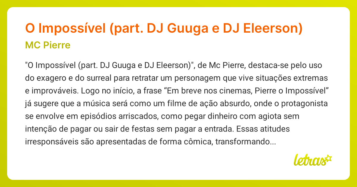 Significado da música O Impossível (part. DJ Guuga e DJ Eleerson) (MC ...