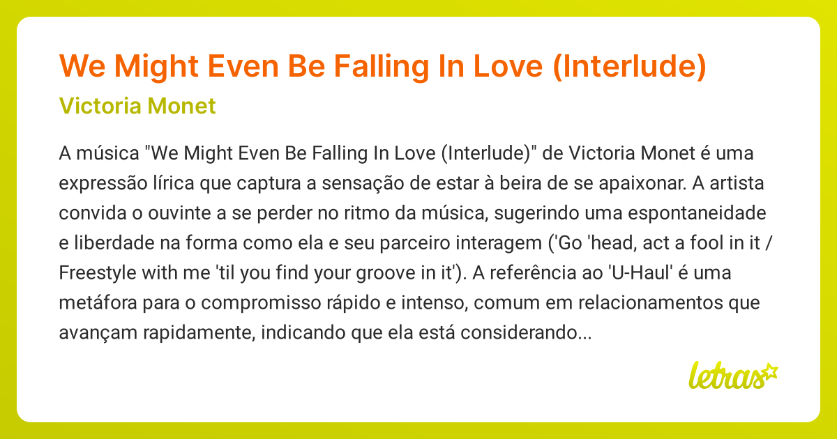 Significado da música We Might Even Be Falling In Love (Interlude ...