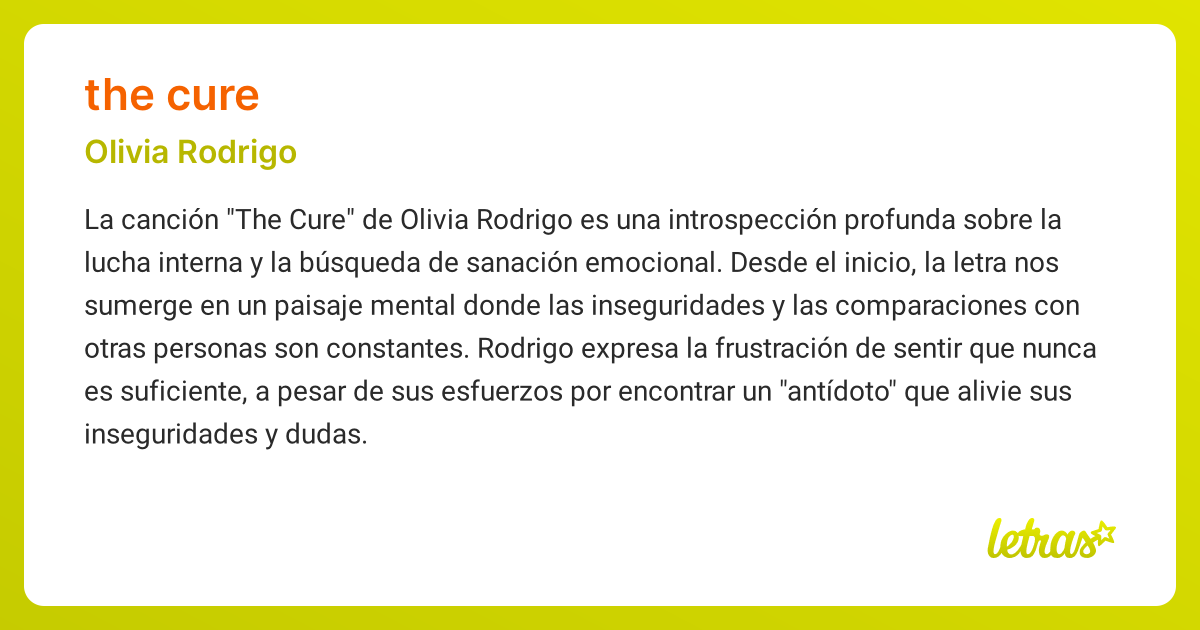 Significado de la canción THE CURE (Olivia Rodrigo) - LETRAS.COM