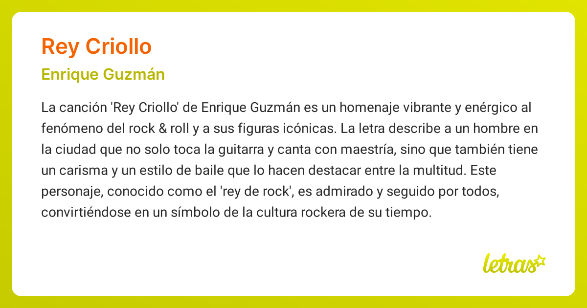 Significado de la canción REY CRIOLLO (Enrique Guzmán) - LETRAS.COM