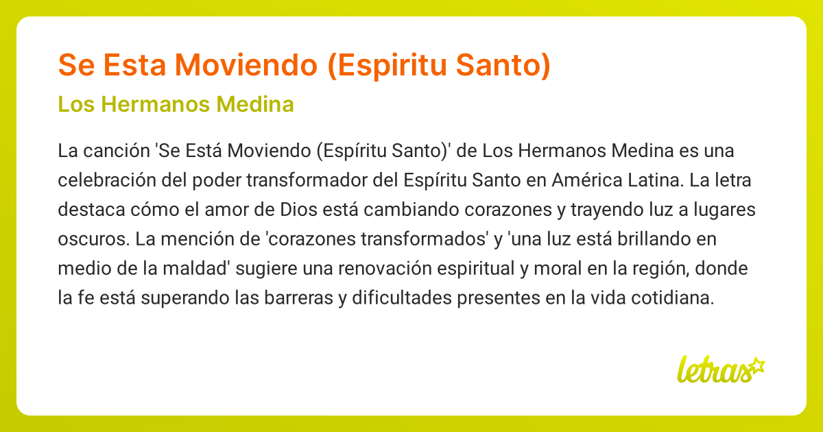 Significado de la canción Se Esta Moviendo (Espiritu Santo) (Los ...