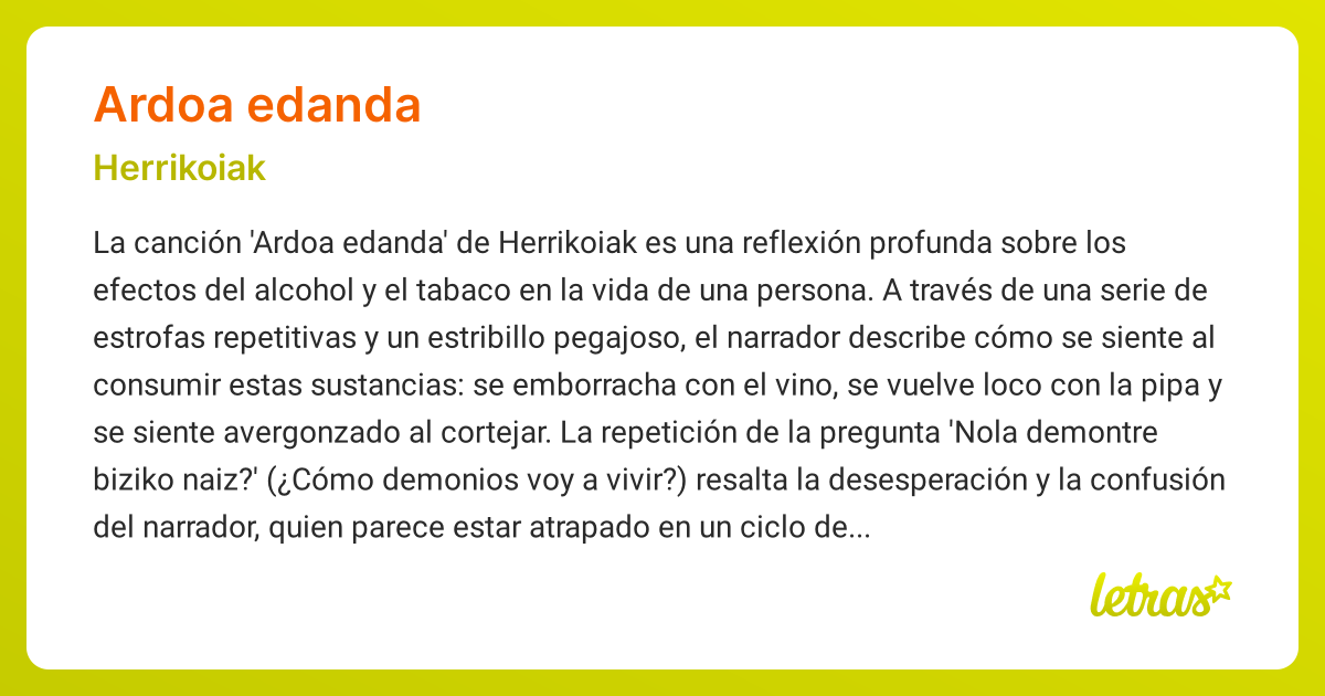Significado de la canción ARDOA EDANDA (Herrikoiak) - LETRAS.COM