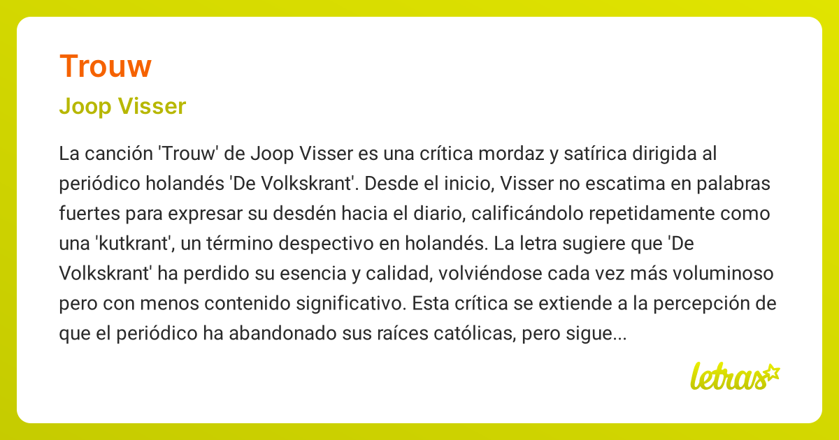 Significado de la canción TROUW (Joop Visser)