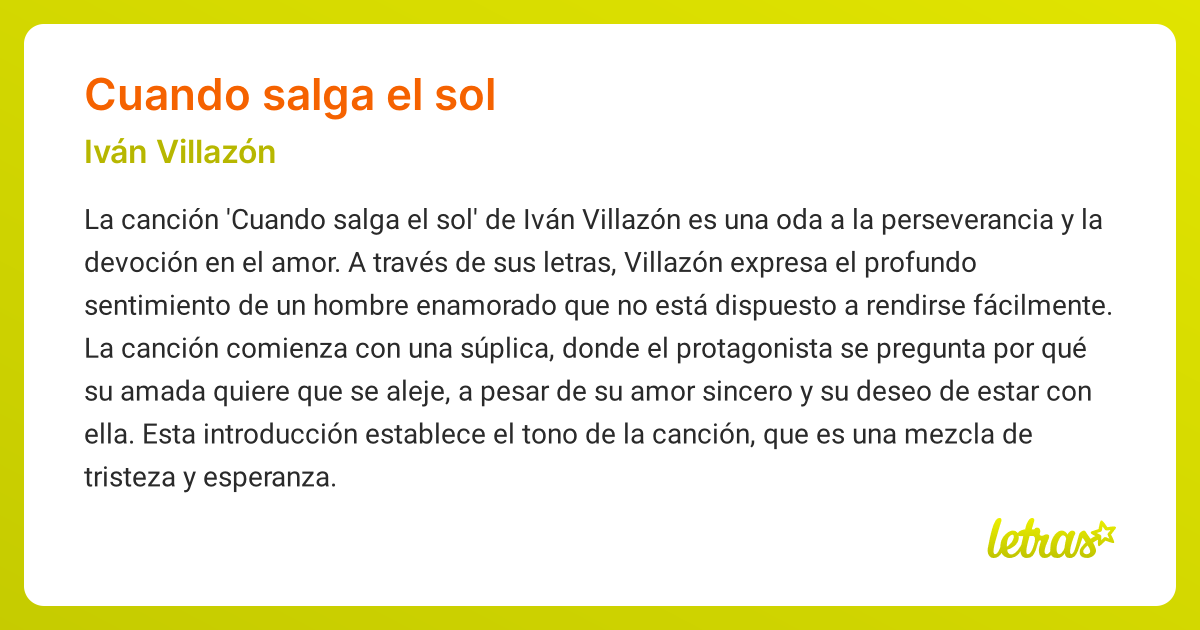 Significado de la canción CUANDO SALGA EL SOL (Iván Villazón) - LETRAS.COM