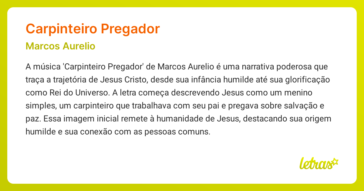 Significado da música CARPINTEIRO PREGADOR (Marcos Aurelio) - LETRAS.MUS.BR