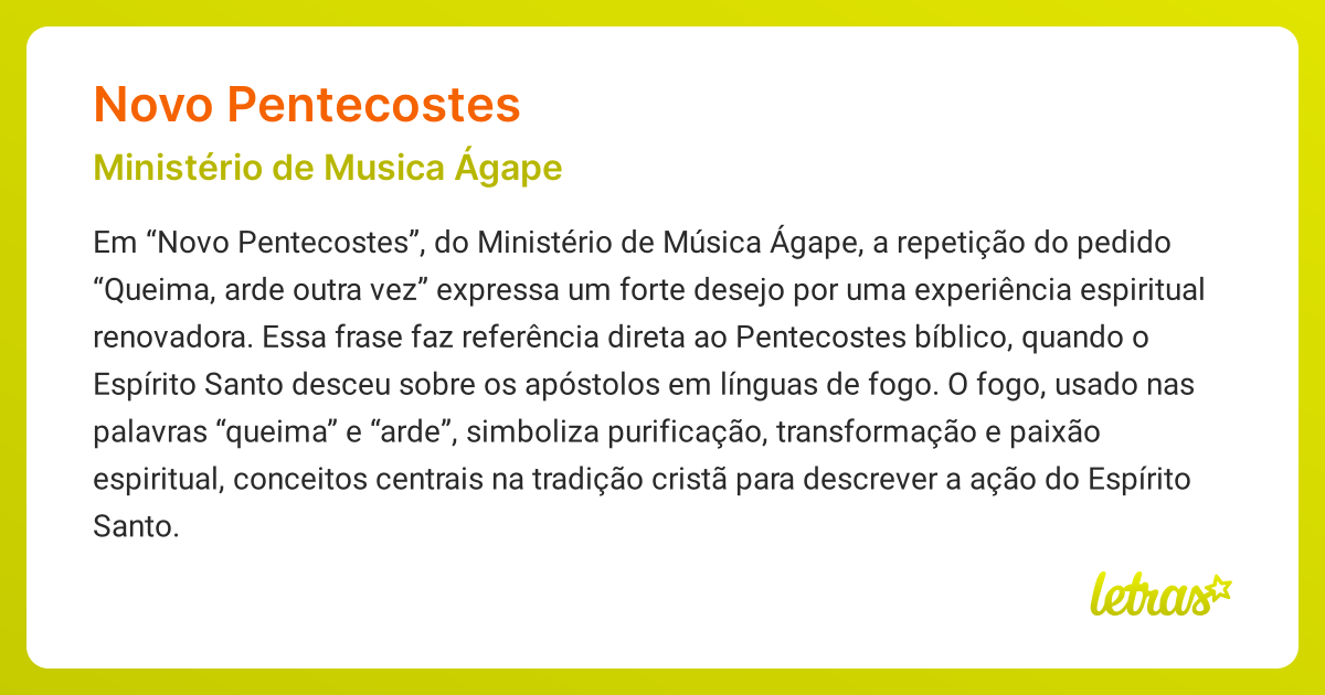 Significado da música NOVO PENTECOSTES (Ministério de Musica Ágape ...