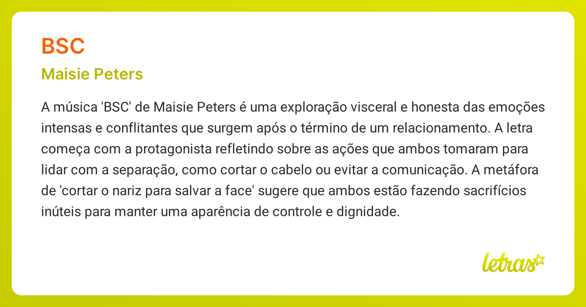 Significado da música BSC (Maisie Peters) - LETRAS.MUS.BR