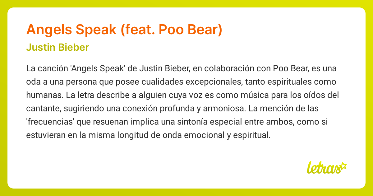 Significado de la canción ANGELS SPEAK (FEAT. POO BEAR) (Justin Bieber ...