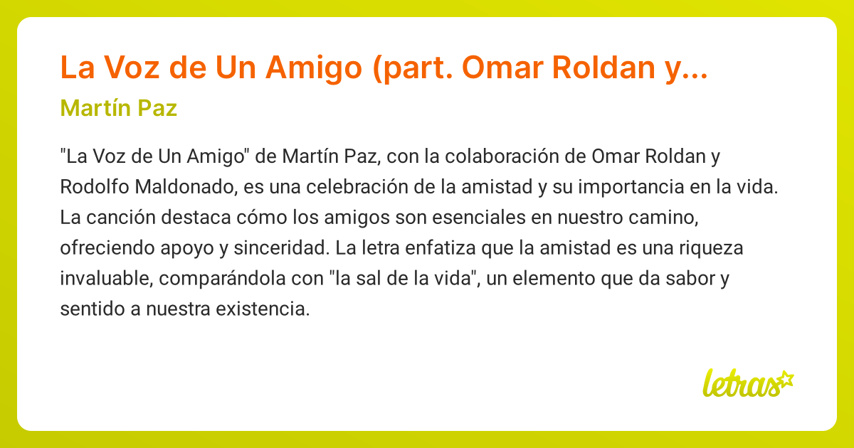 Significado de la canción La Voz de Un Amigo (part. Omar Roldan y ...