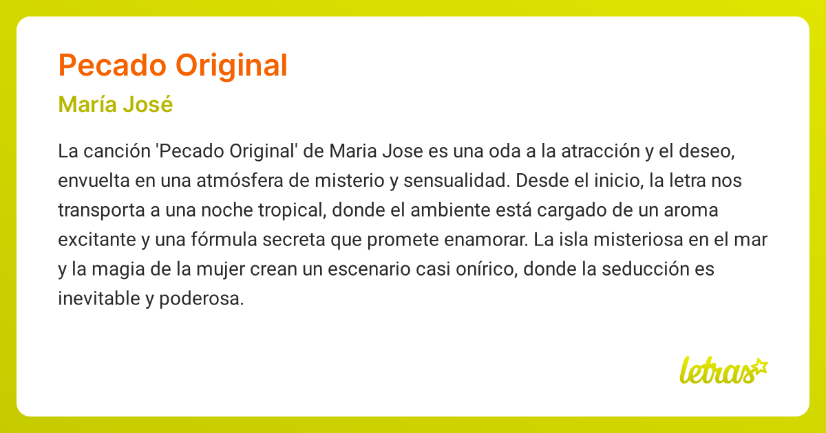 Significado de la canción PECADO ORIGINAL (María José) - LETRAS.COM