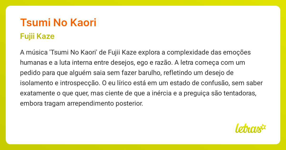 ああ、コメントください！！ Significado da música TSUMI NO KAORI (Fujii Kaze) - LETRAS.MUS.BR