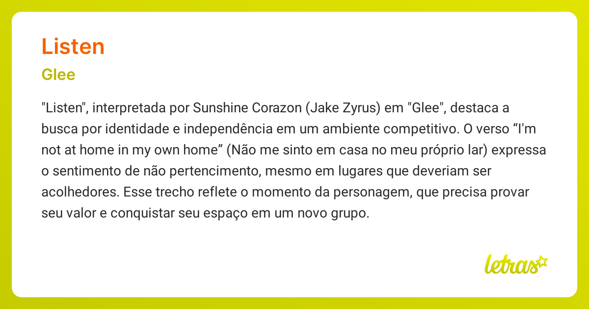 Significado da música LISTEN (Glee) - LETRAS.MUS.BR