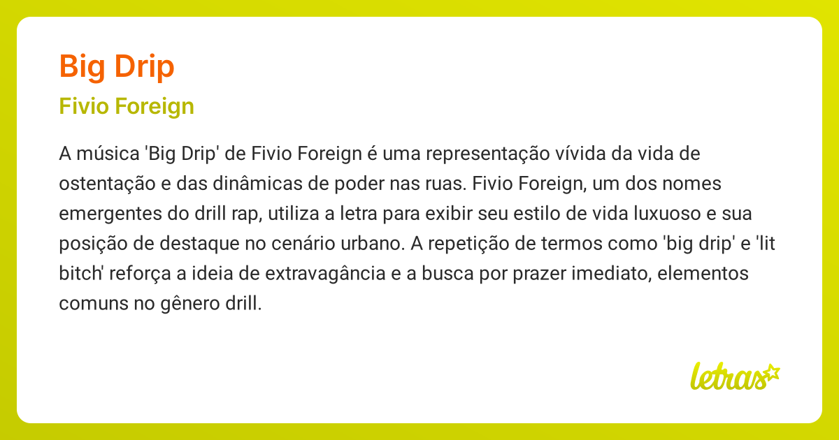 Significado da música BIG DRIP (Fivio Foreign) - LETRAS.MUS.BR