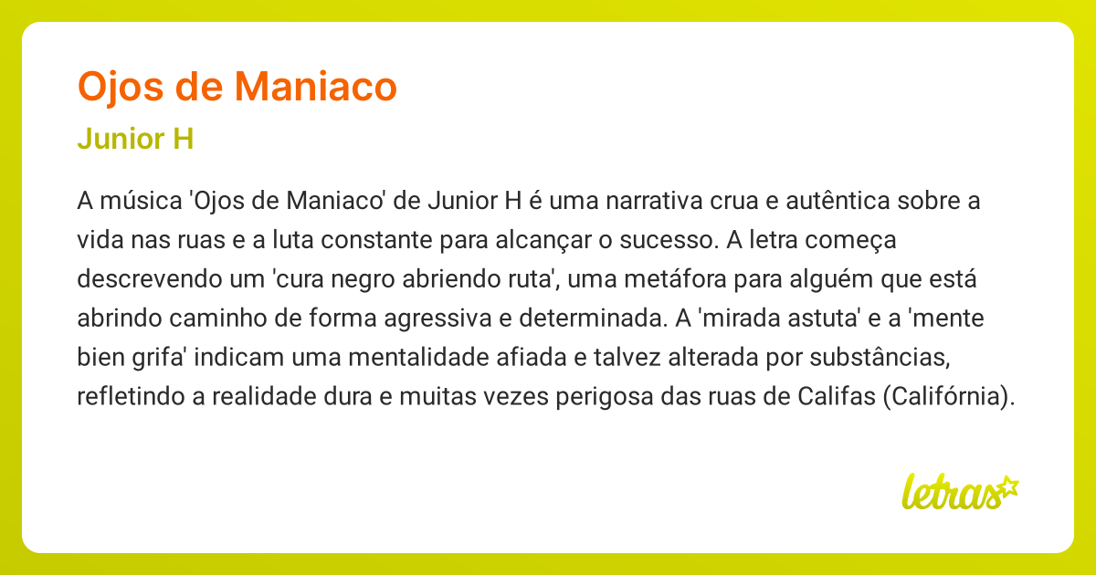 Significado Da Música Ojos De Maniaco Junior H Letras Mus Br