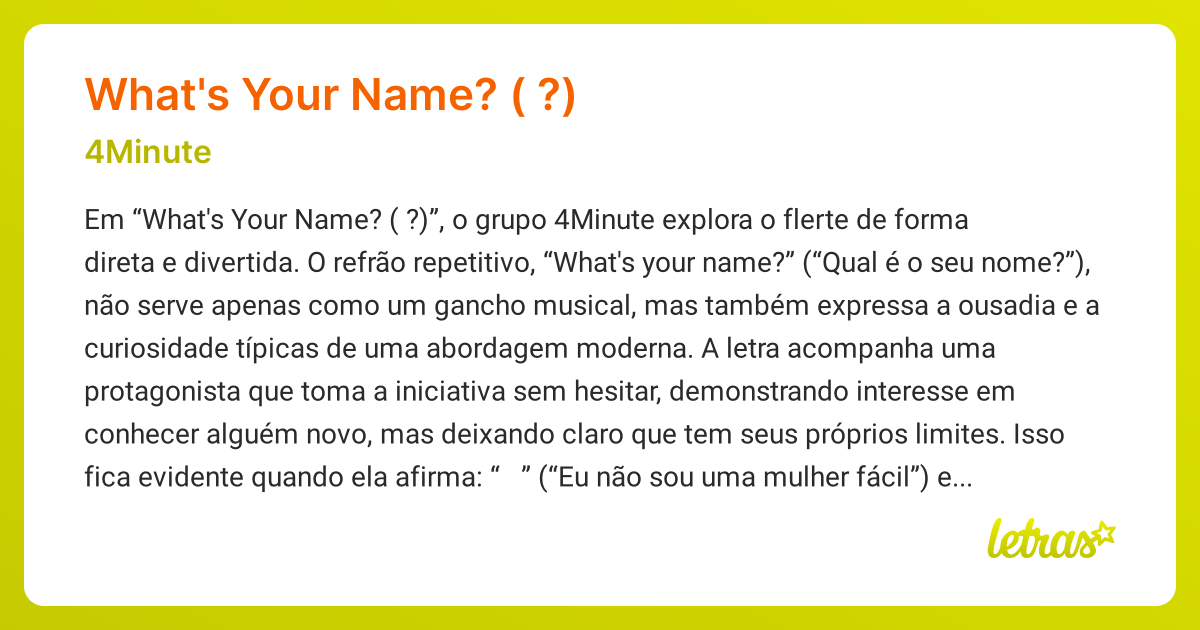 Significado da música What's Your Name? (이름이 뭐예요?) (4Minute) - LETRAS ...