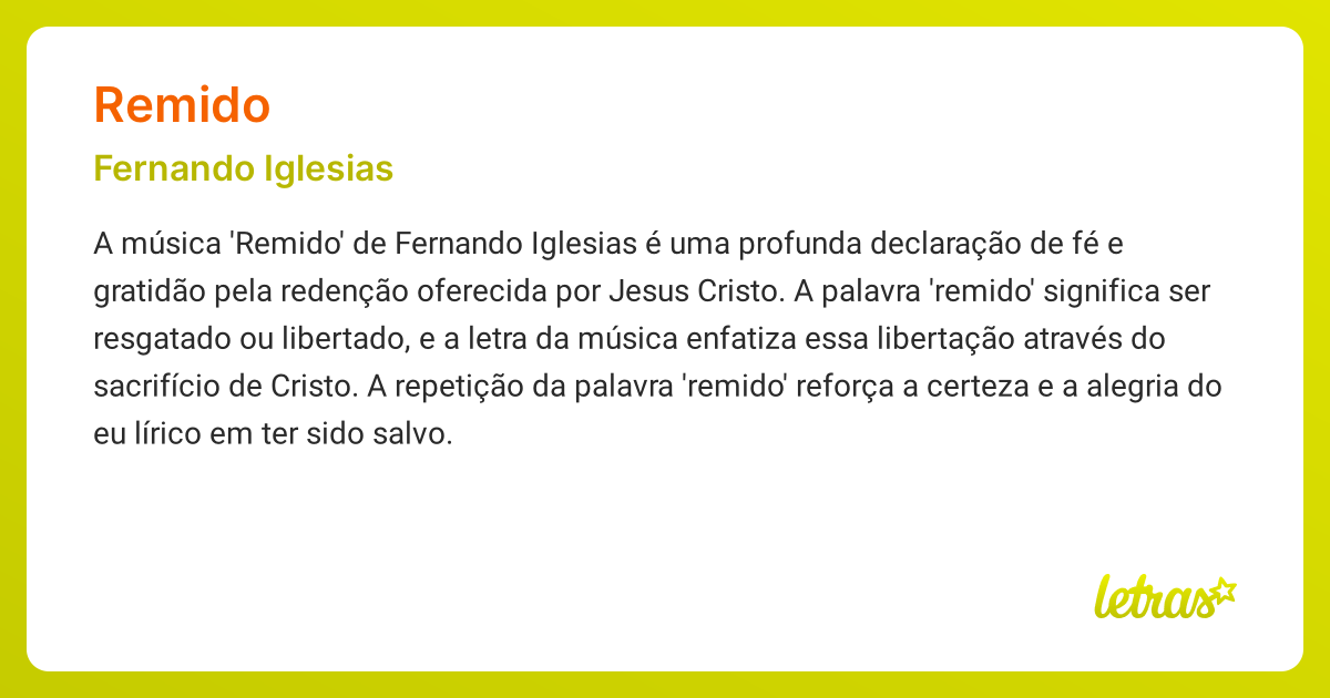 Significado da música REMIDO (Fernando Iglesias) - LETRAS.MUS.BR