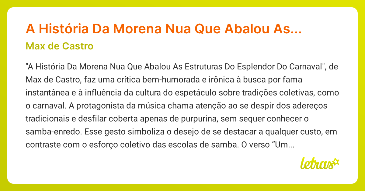 Significado da música A História Da Morena Nua Que Abalou As Estruturas ...