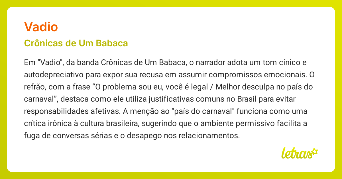 Significado da música VADIO (Crônicas de Um Babaca) - LETRAS.MUS.BR